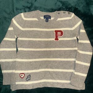 Polo by Ralph Lauren Gray and White Striped Crewneck Sweater